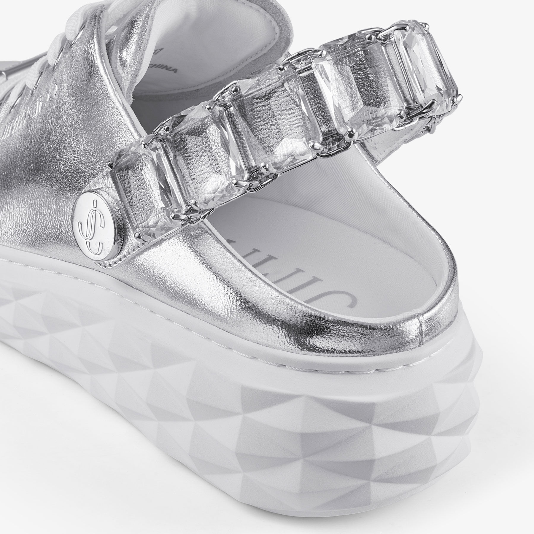 Diamond Sling | Silver Metallic Leather Slipper Trainers