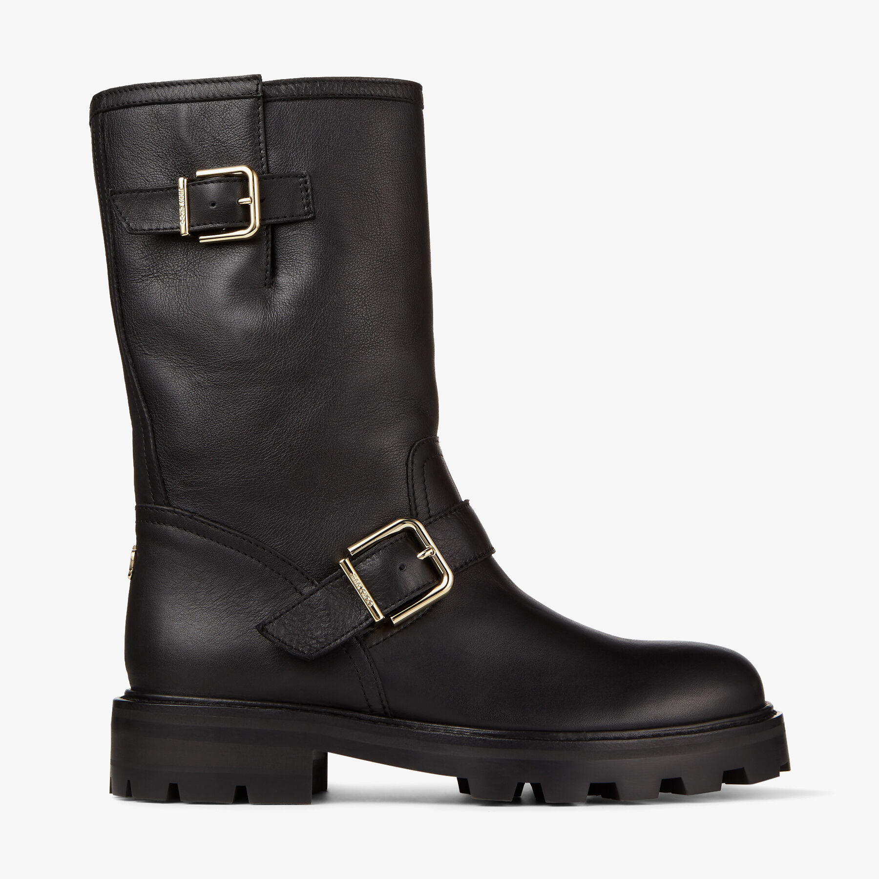 Black Smooth Leather Biker Boots with Shearling Lining BIKER II