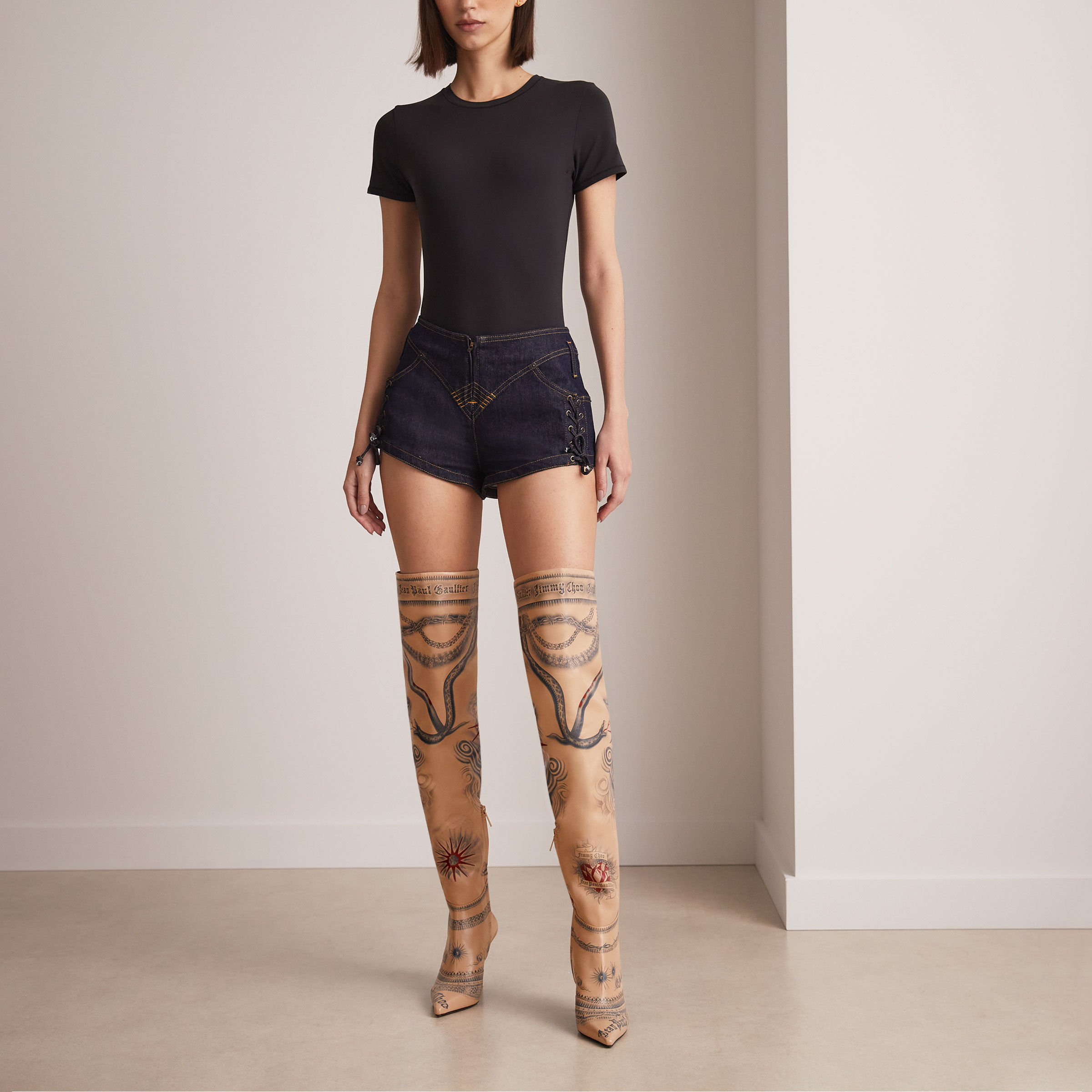 JIMMY CHOO JEAN PAUL GAULTIER OVER THE KNEE Beige Tattoo