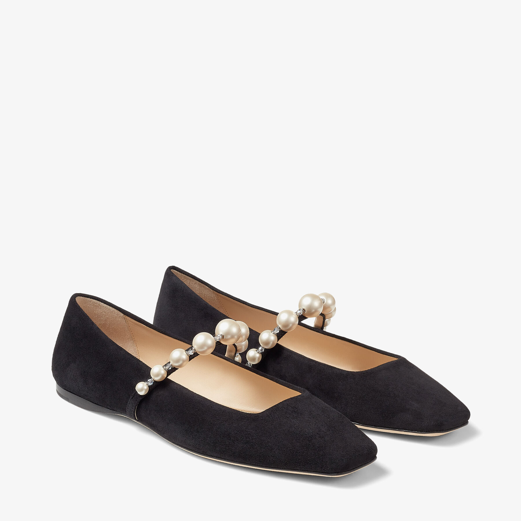 Black Suede Flats with Pearl Embellishment ADE FLAT High