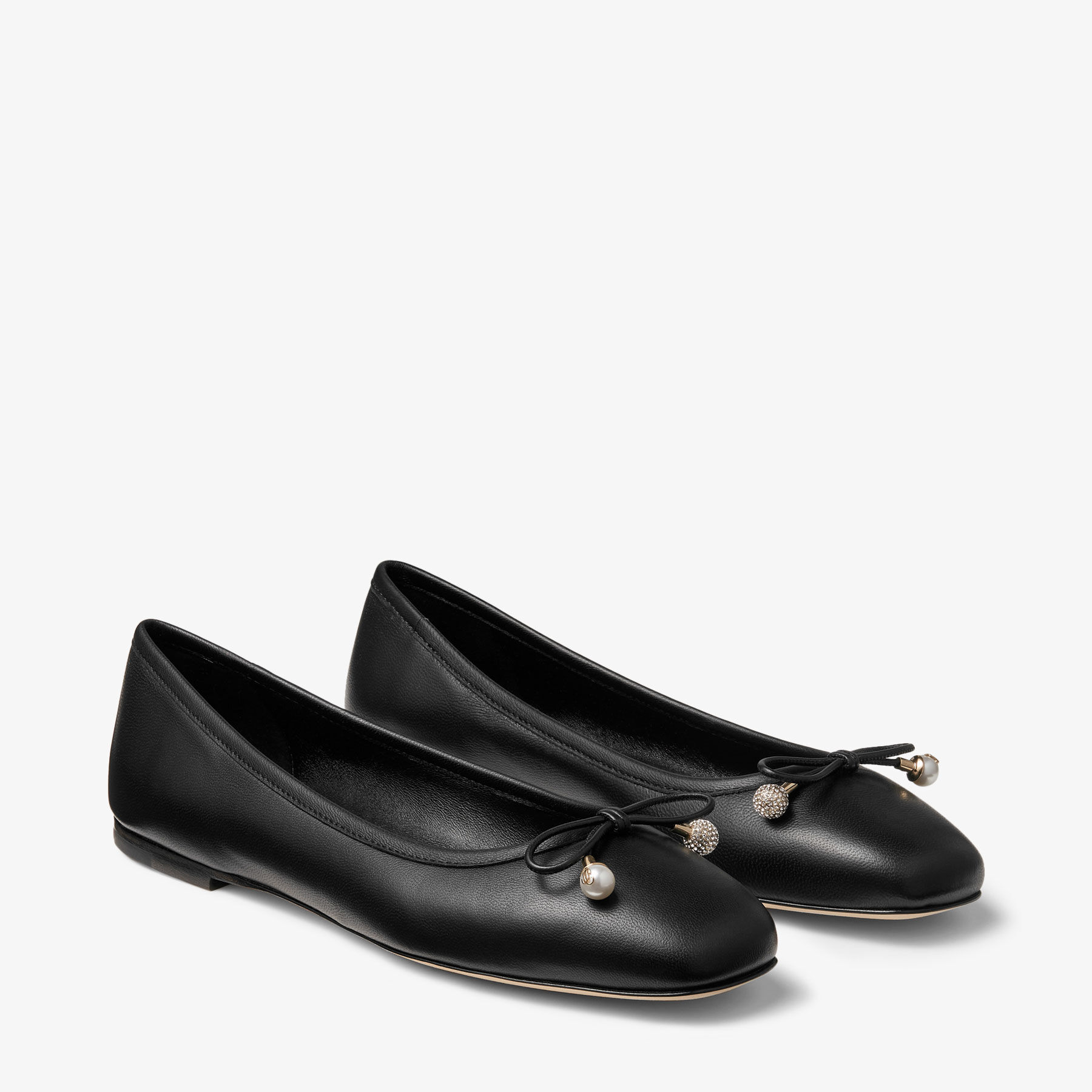 ELME FLAT | Black Nappa Leather Flats with Pearl ELME FLAT | Black Nappa Leather Flats with Pearl