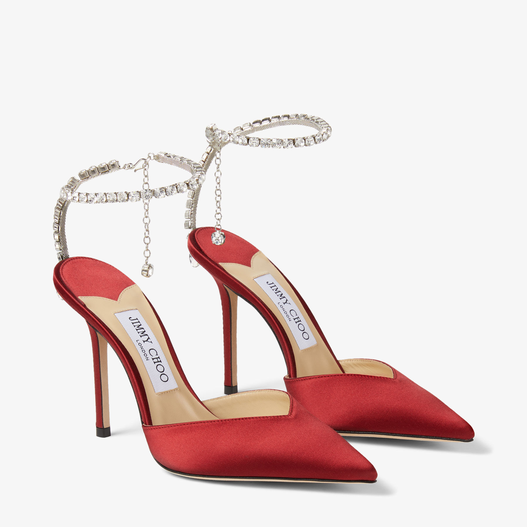 SAEDA 100 Royal Red Satin Pumps with Crystals JIMMY CHOO