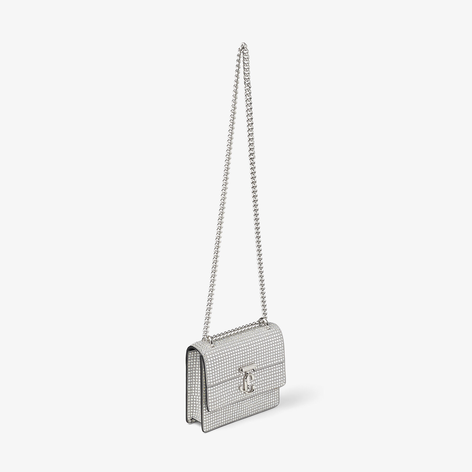 Silver Suede Shoulder Bag with Crystal Embellishment