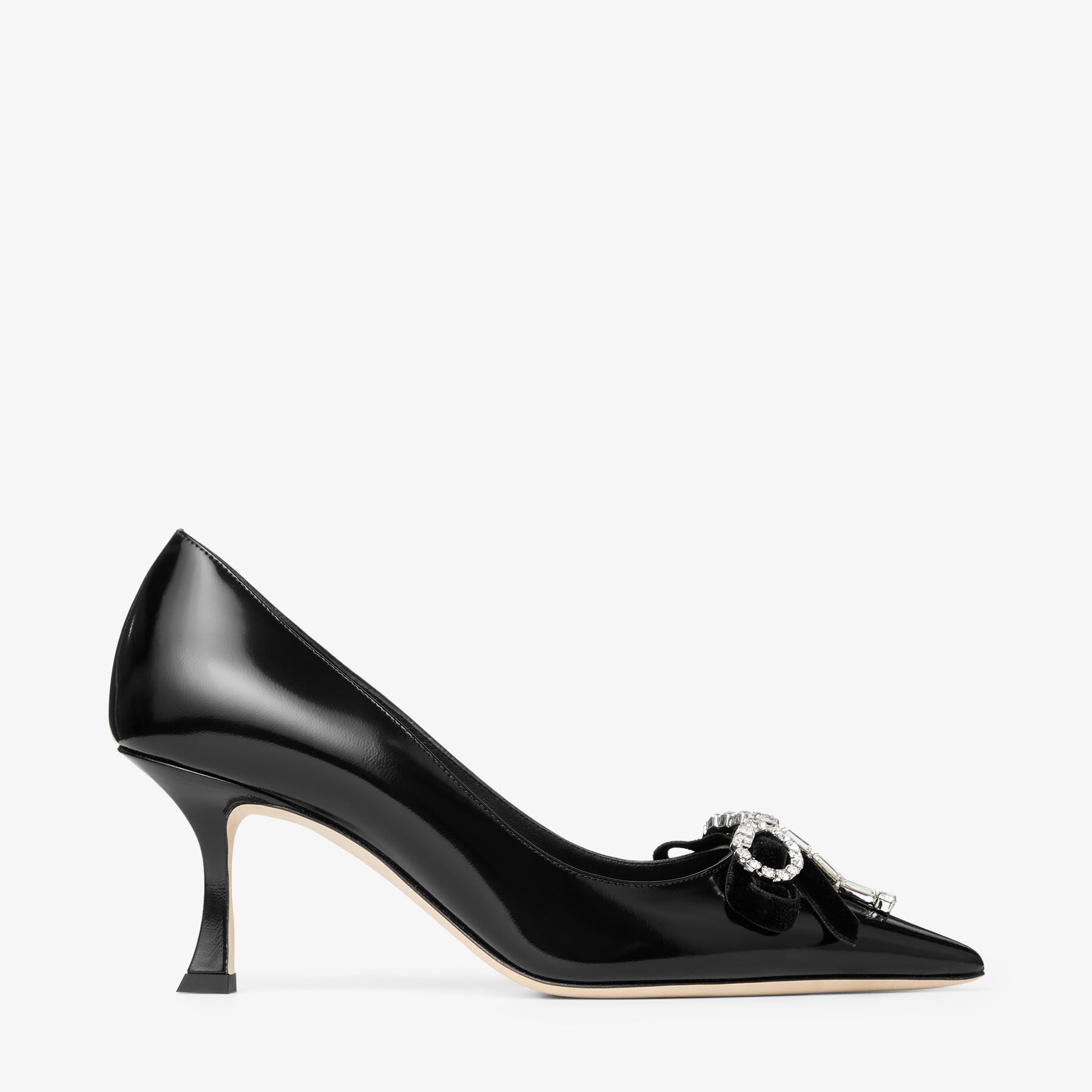 Auria 70 | Black Soft Spazzolato Pumps with Velvet and Crystal Bow