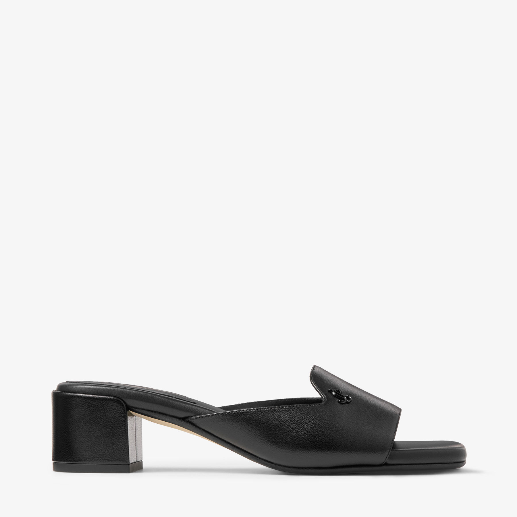 サンダル・ミュール Jimmy Choo Black Nappa Leather And Satin Dila 35 Mules Dila 35 |Black Leather Mule Sandal with Woven Satin Crystals