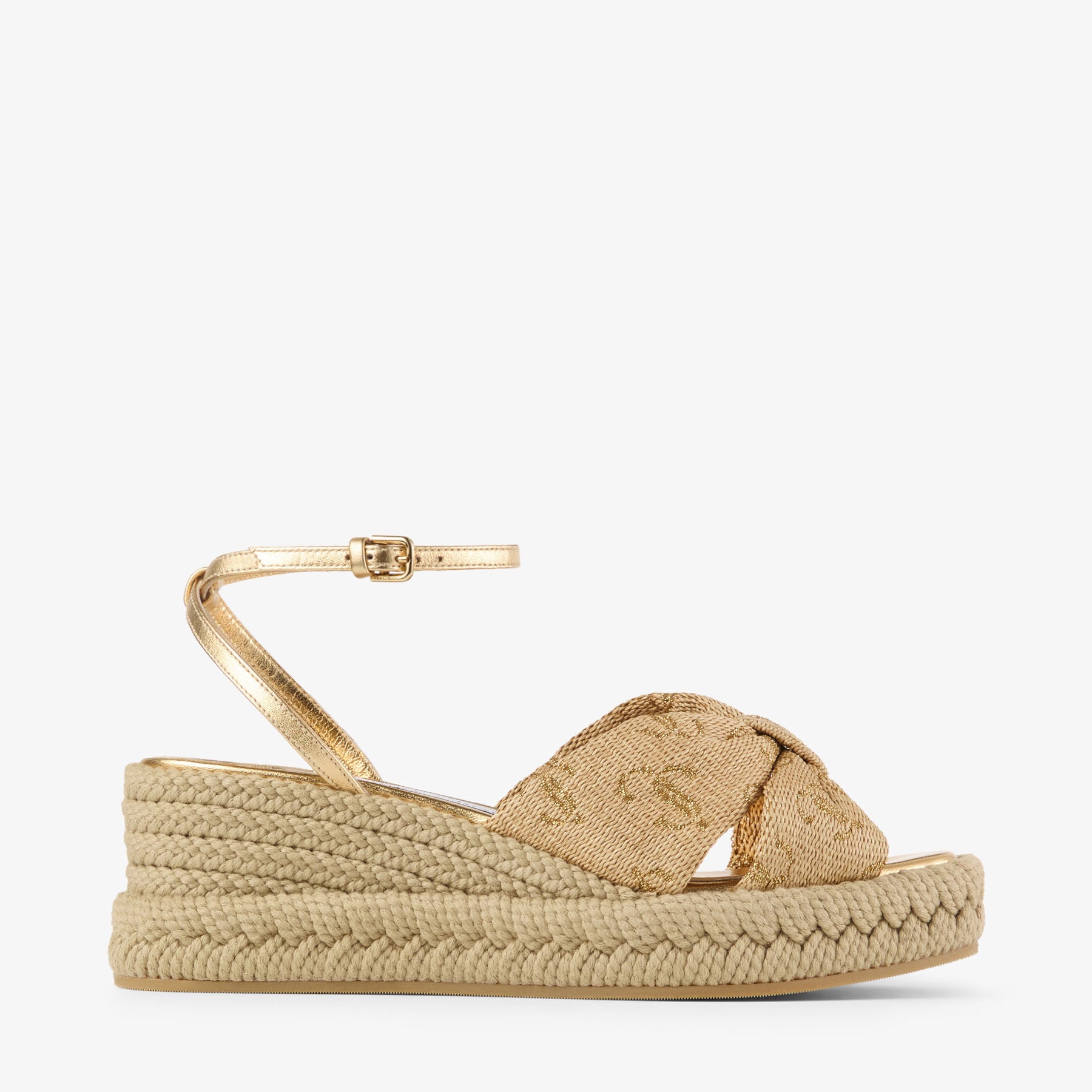 Aella Wedge 60 | Gold Raffia Wedge Sandals | JIMMY CHOO CA