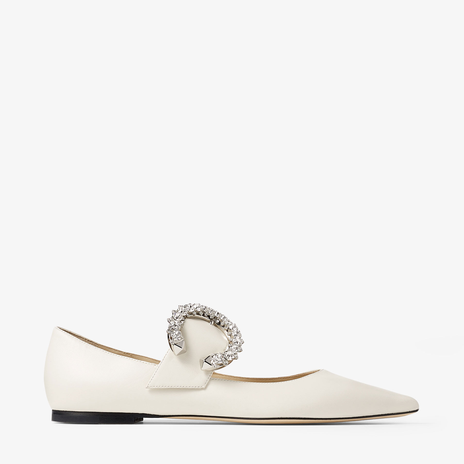 Melva Ballerina Latte Nappa Leather Ballerina Pumps with Crystal