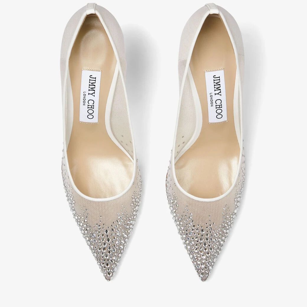 White Mesh Pointed Toe Pumps with Degrade Crystals LOVE 65 Bridal Collection JIMMY CHOO
