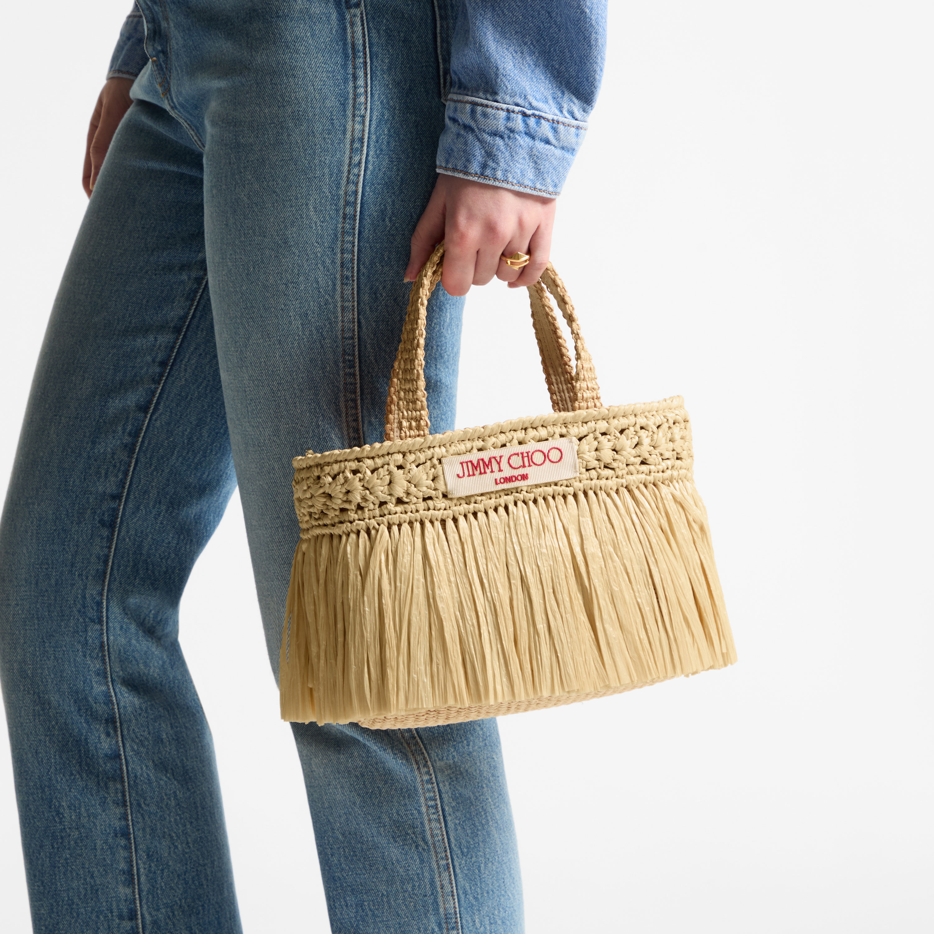 Beach Tote East-West Mini | Natural and Light Gold Woven Raffia