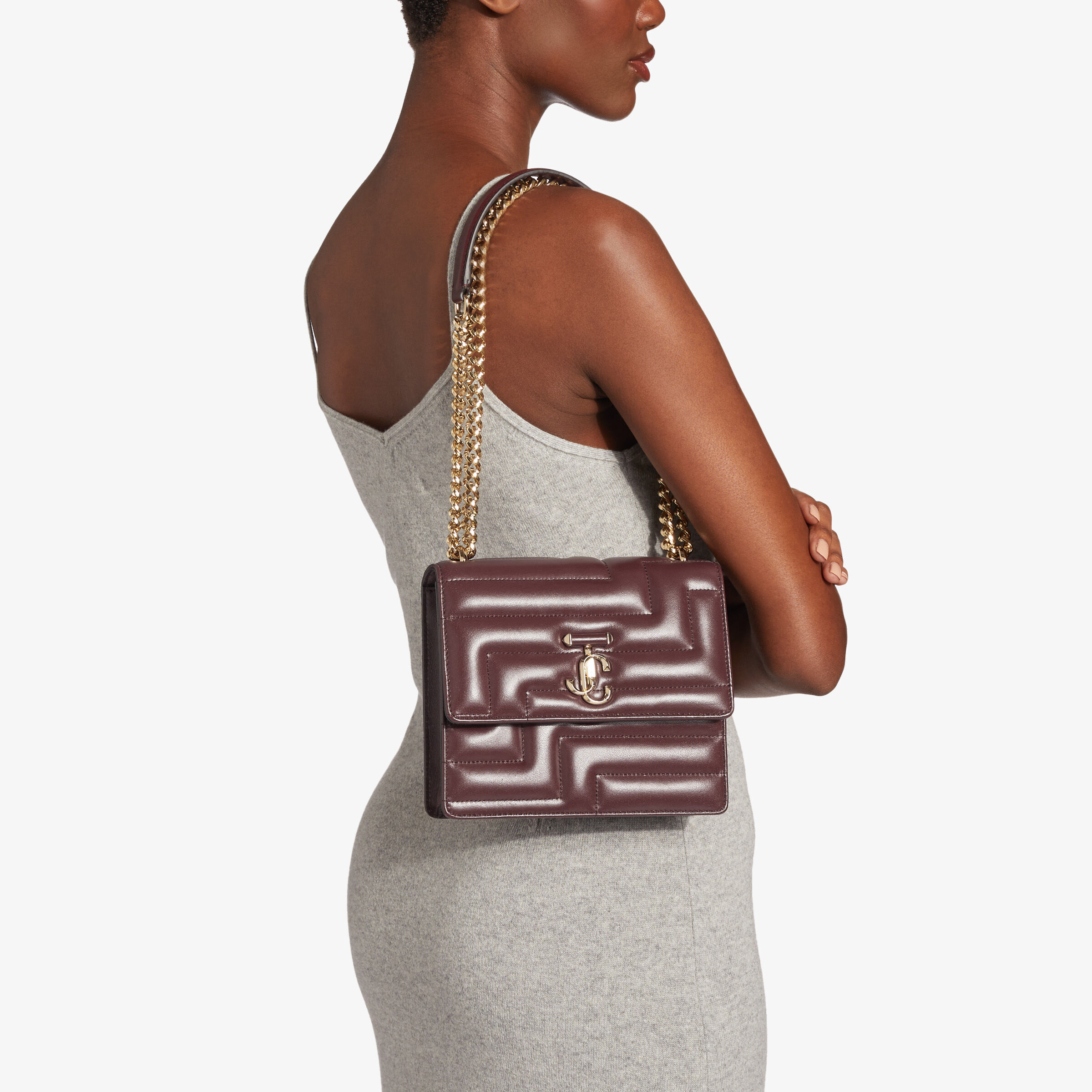 Burgundy Nappa Avenue Leather Bag with Light Gold JC Emblem 