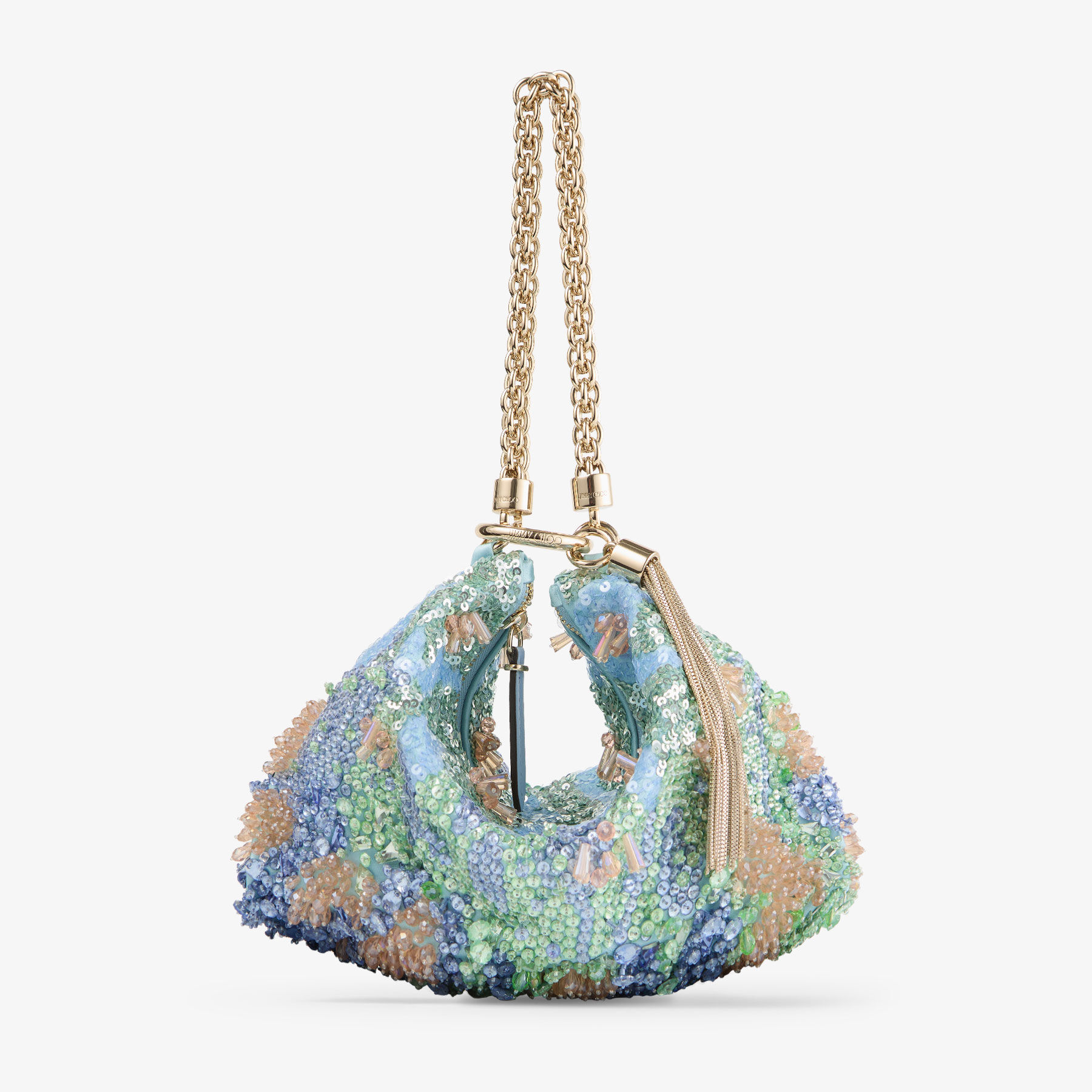 【新品未使用】JIMMY CHOO／CALLIE Callie | Blue Multi Satin Clutch Bag with Multi Crystal Embroidery
