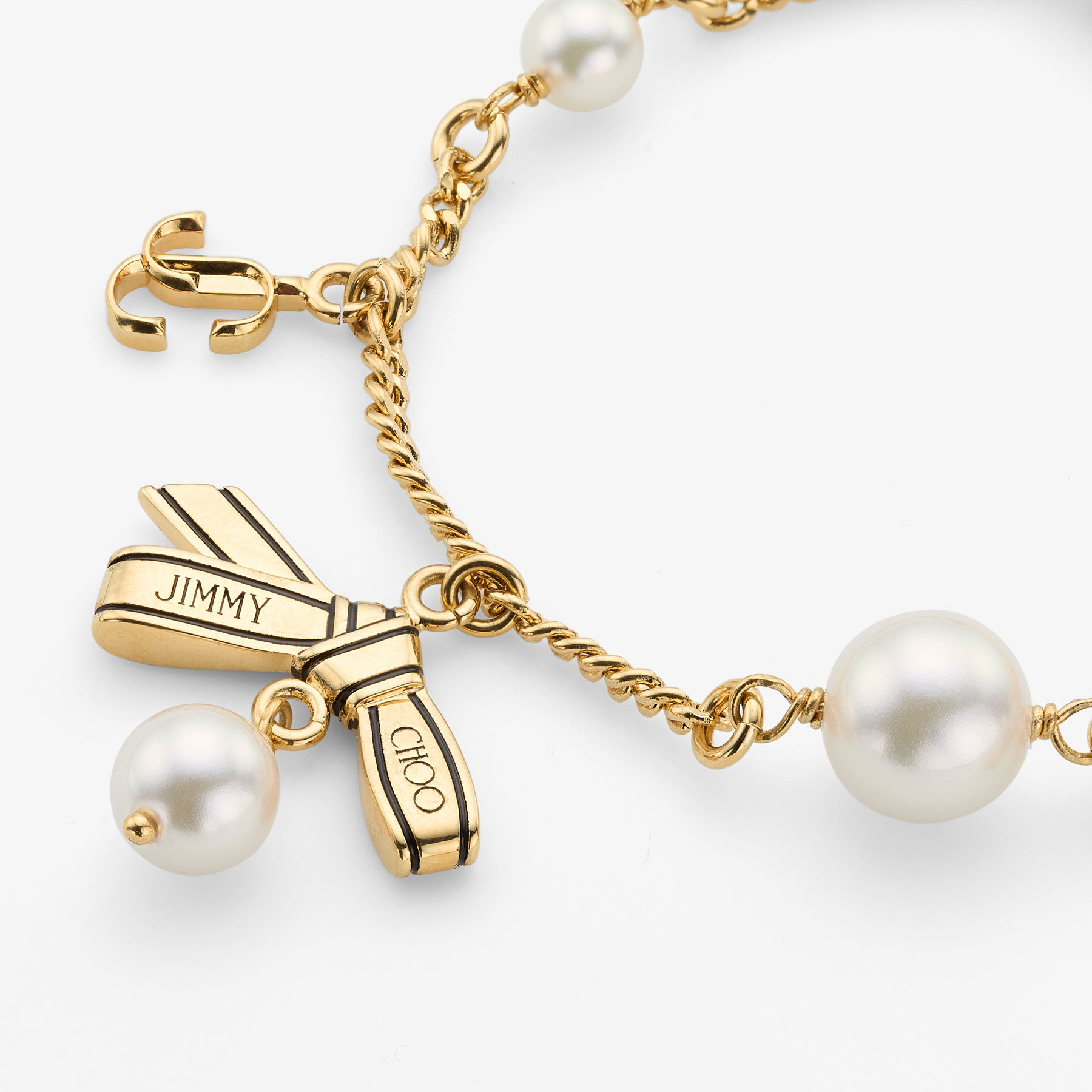 ルミニョンPearl ribbon chain quilting gilet Multi Charm Ribbon Bracelet |Gold Metal Charm Bracelet with