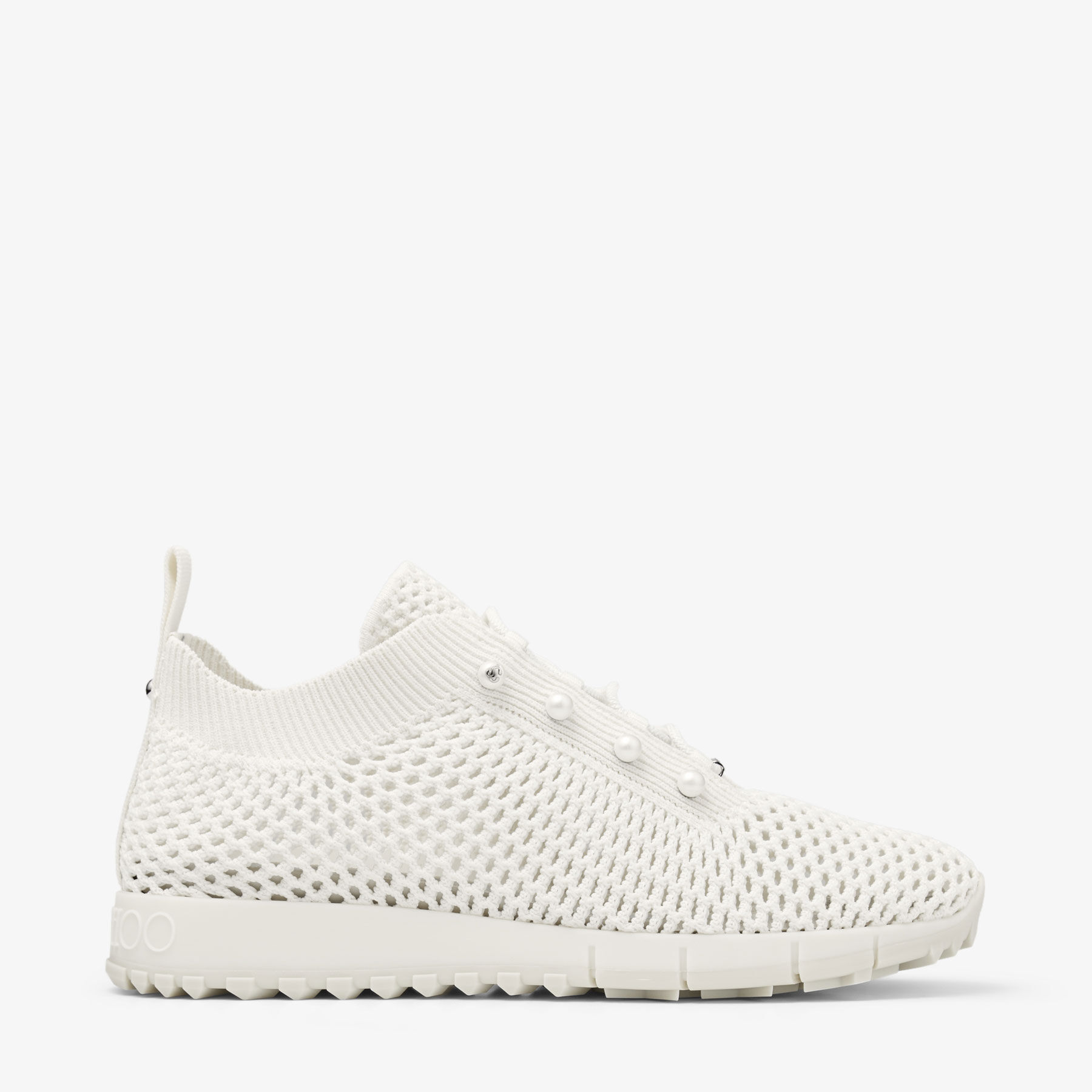 Veles | Latte Crochet Knit Low-Top Trainers with Pearls
