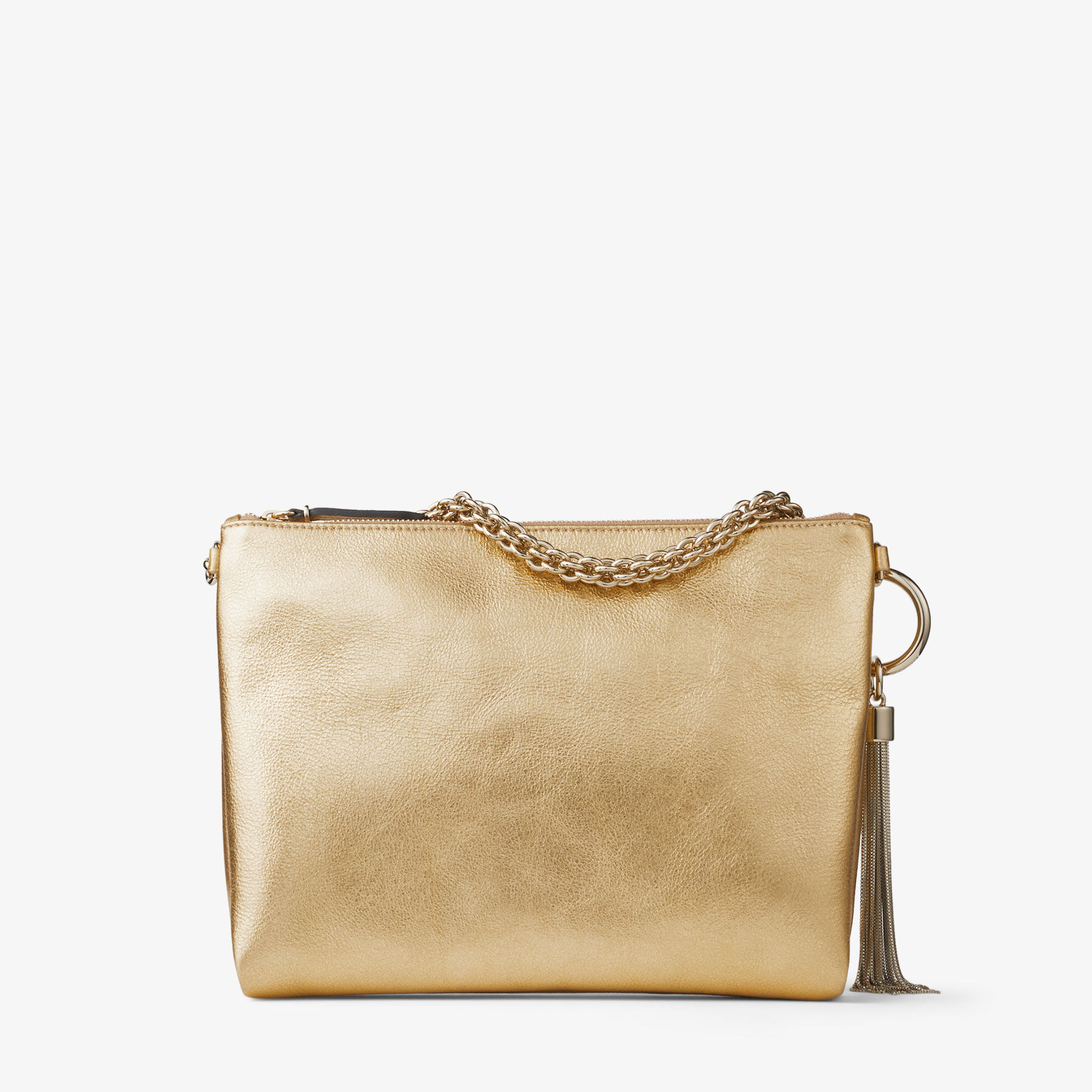 Gold Metallic Leather Clutch Bag With Chain Strap CALLIE Pre