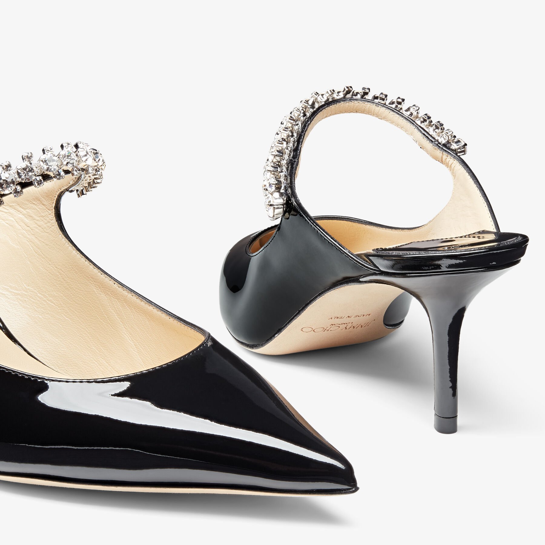 Bing 65 Black Patent Leather Mules with Crystal Strap JIMMY CHOO