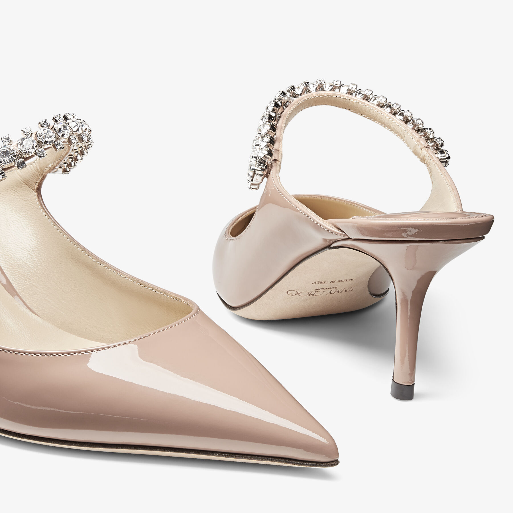 Bing 65 Ballet Pink Patent Leather Mules with Crystal Strap JIMMY CHOO