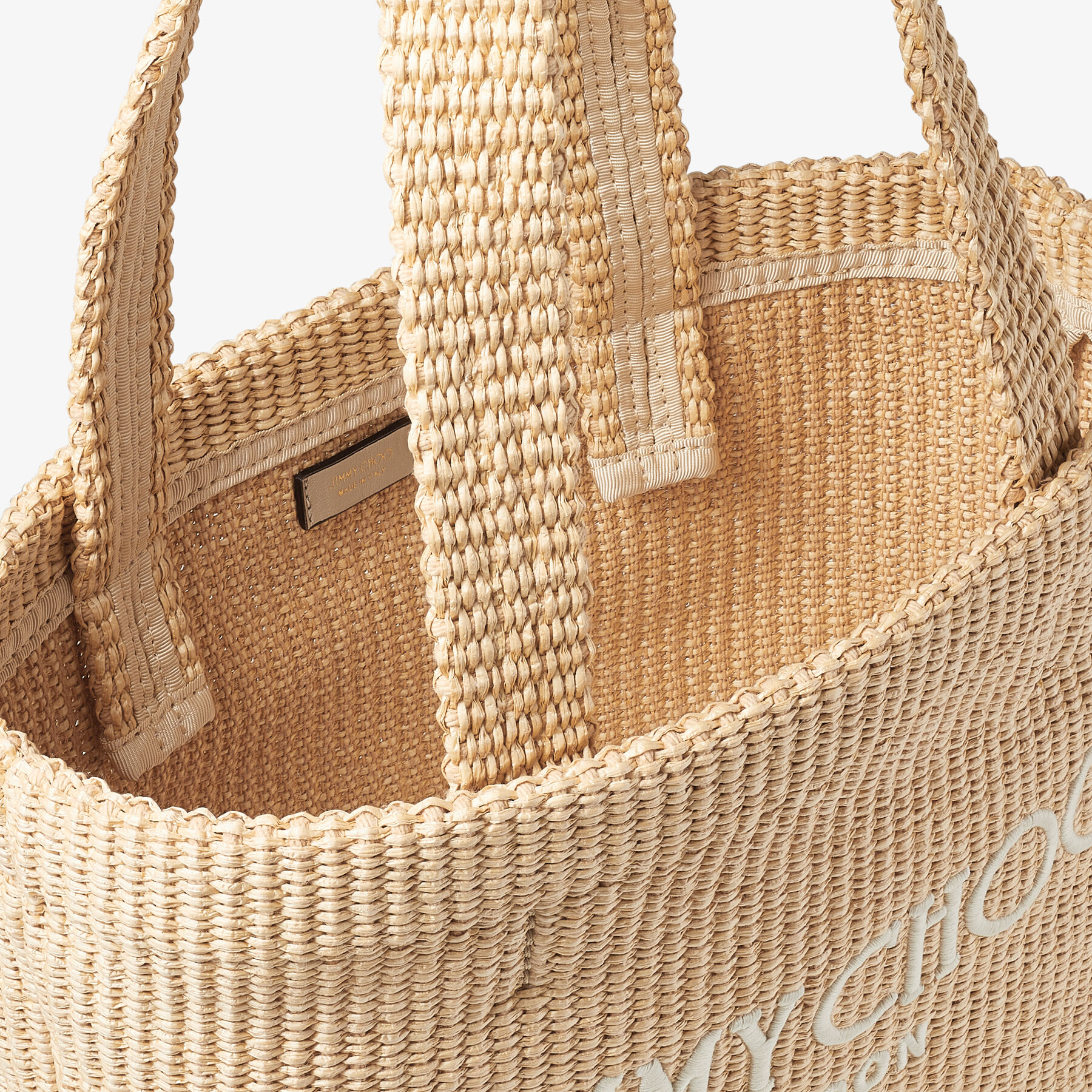 Beach Tote E/W M | Natural/Latte Raffia Embroidered Tote Bag Beach Tote E/W M | Natural/Latte Raffia Embroidered Tote Bag