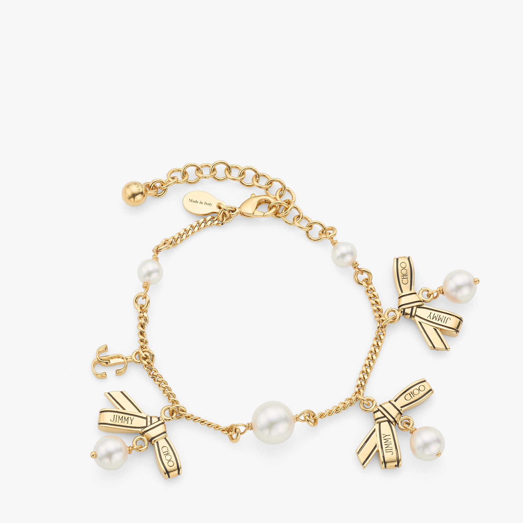 トップス Lumignon Pearl ribbon chain quilting Multi Charm Ribbon Bracelet |Gold Metal Charm Bracelet with