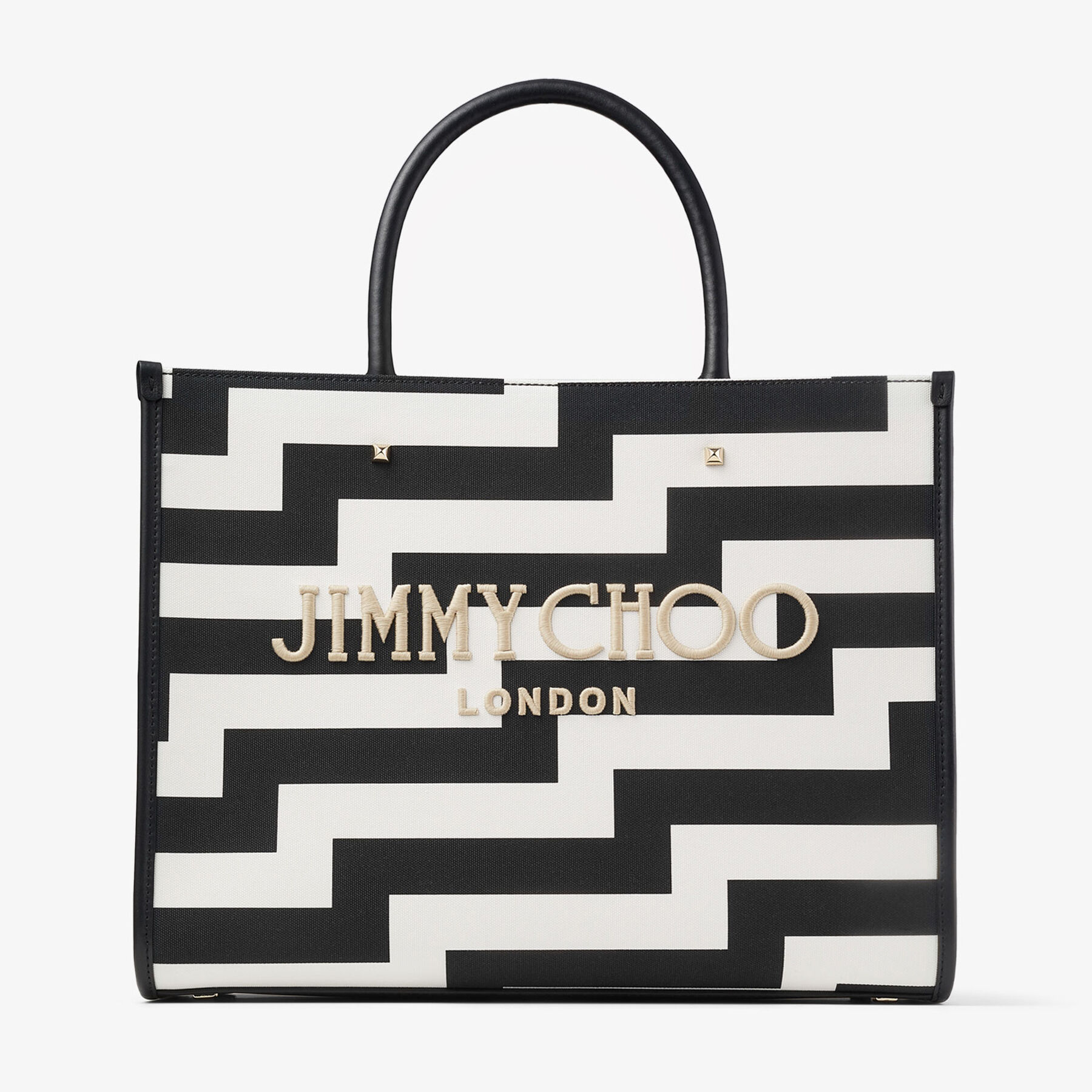 Black and white store striped tote bag