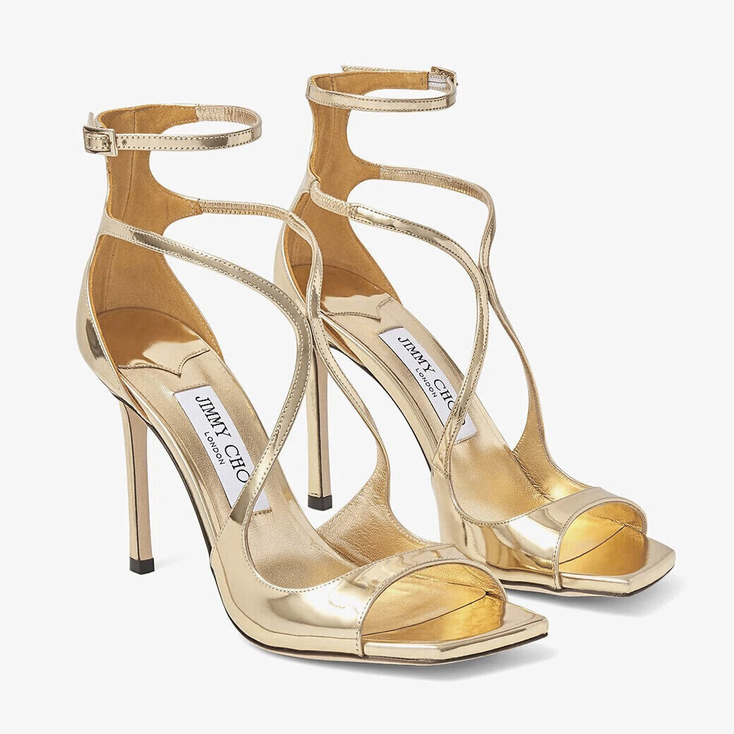 Gold Liquid Metal Leather Sandals AZIA 110 Autumn 2022 Collection JIMMY CHOO
