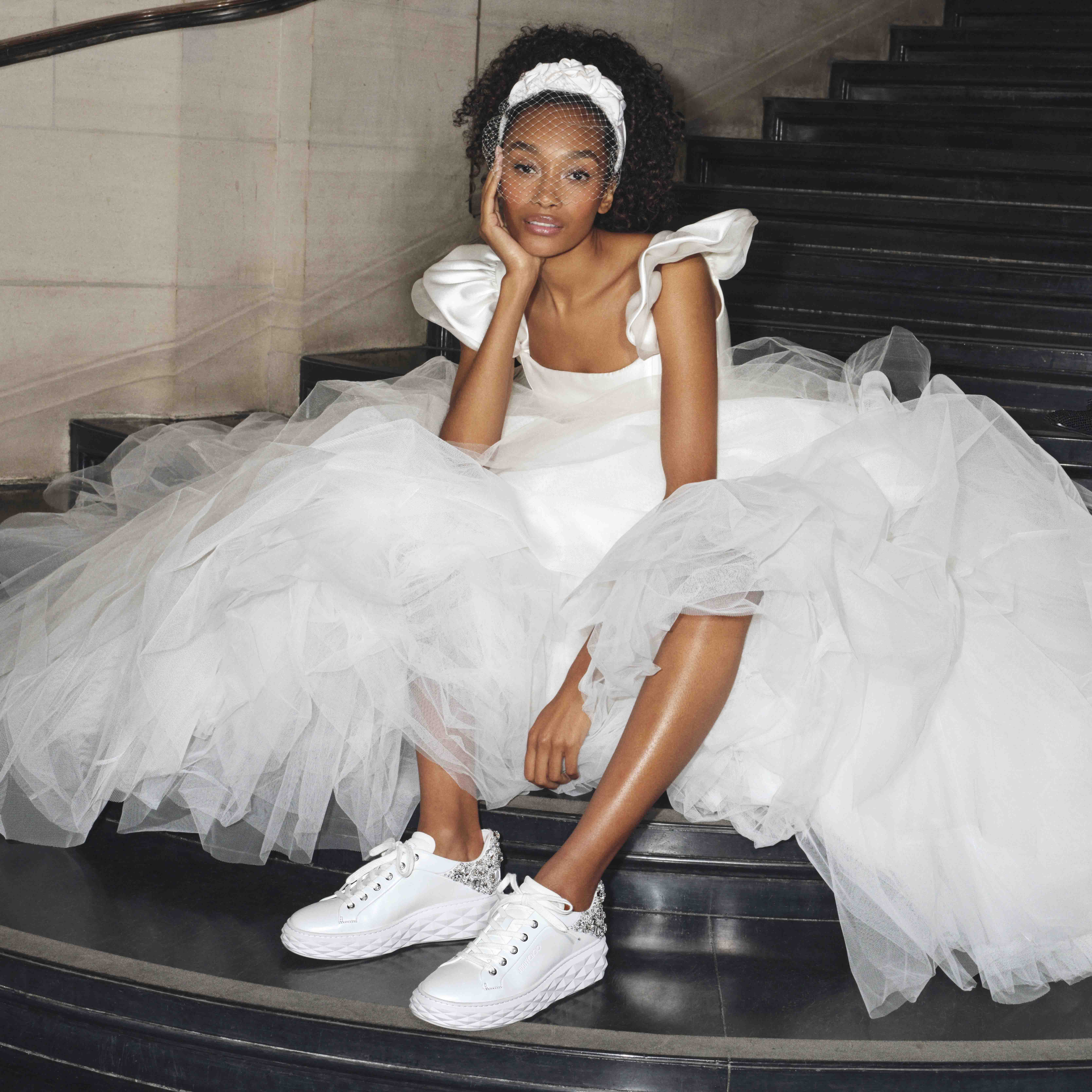 Diamond Maxi F Ii White and Silver Nappa Leather Trainers with Crystals New Collection JIMMY CHOO