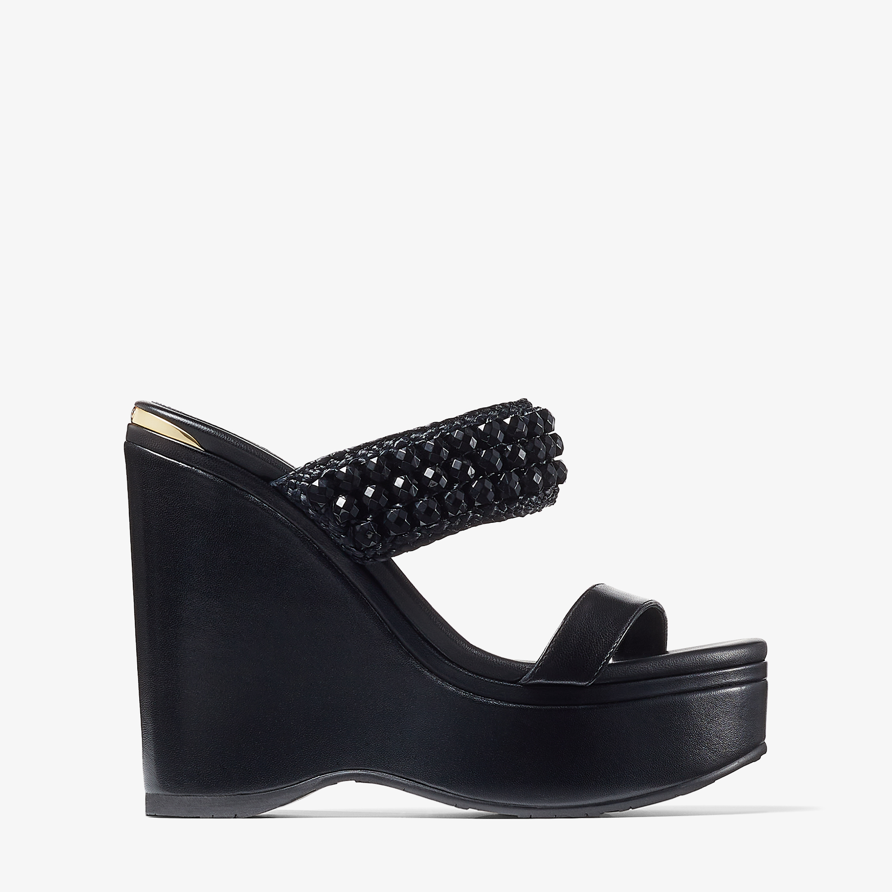 Jimmy Choo Amoure Beaded Two-band Wedge Sandals In Black