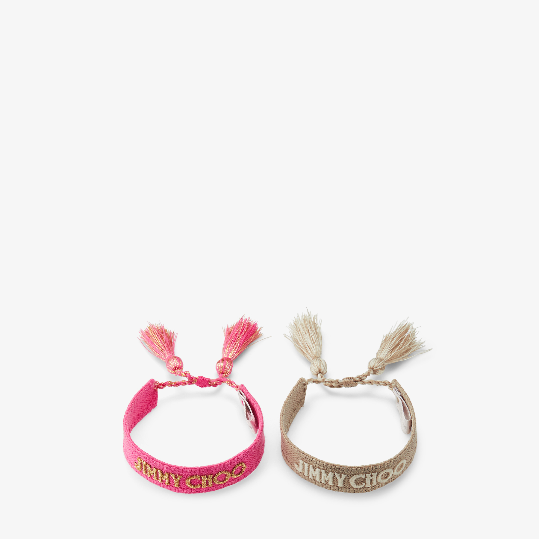 Shop Jimmy Choo Beach Bracelet Set In Natural/fuchsia