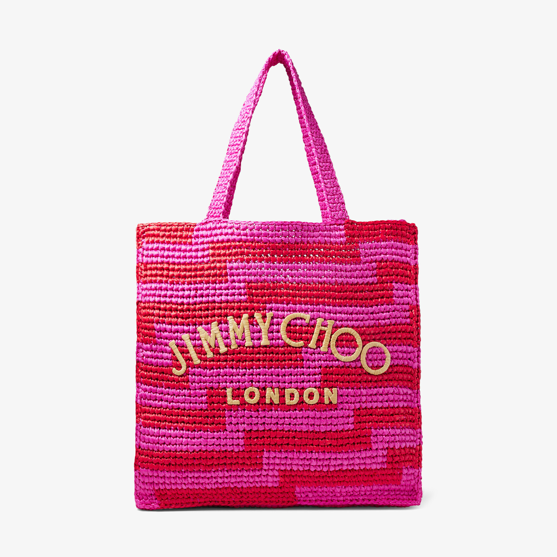 Jimmy Choo Beach Tote S In Fuchsia/paprika/ecru