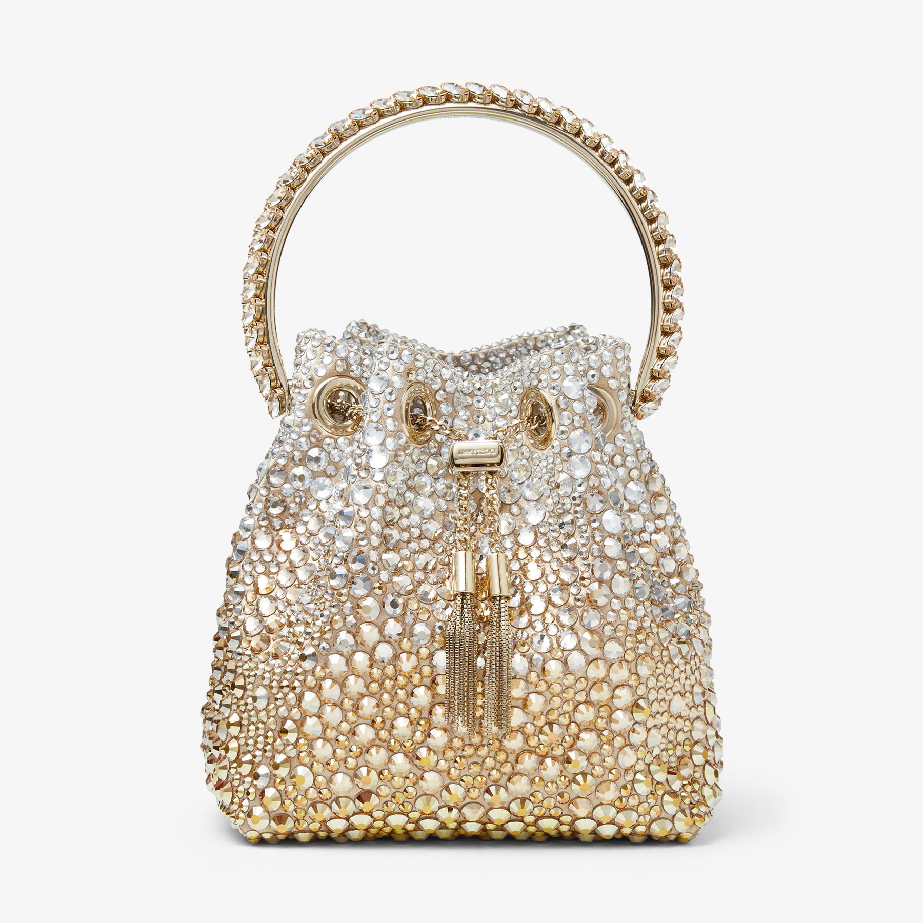 Jimmy Choo Bon Bon Hotfix Crystal Top-handle Bag In Gold/silver