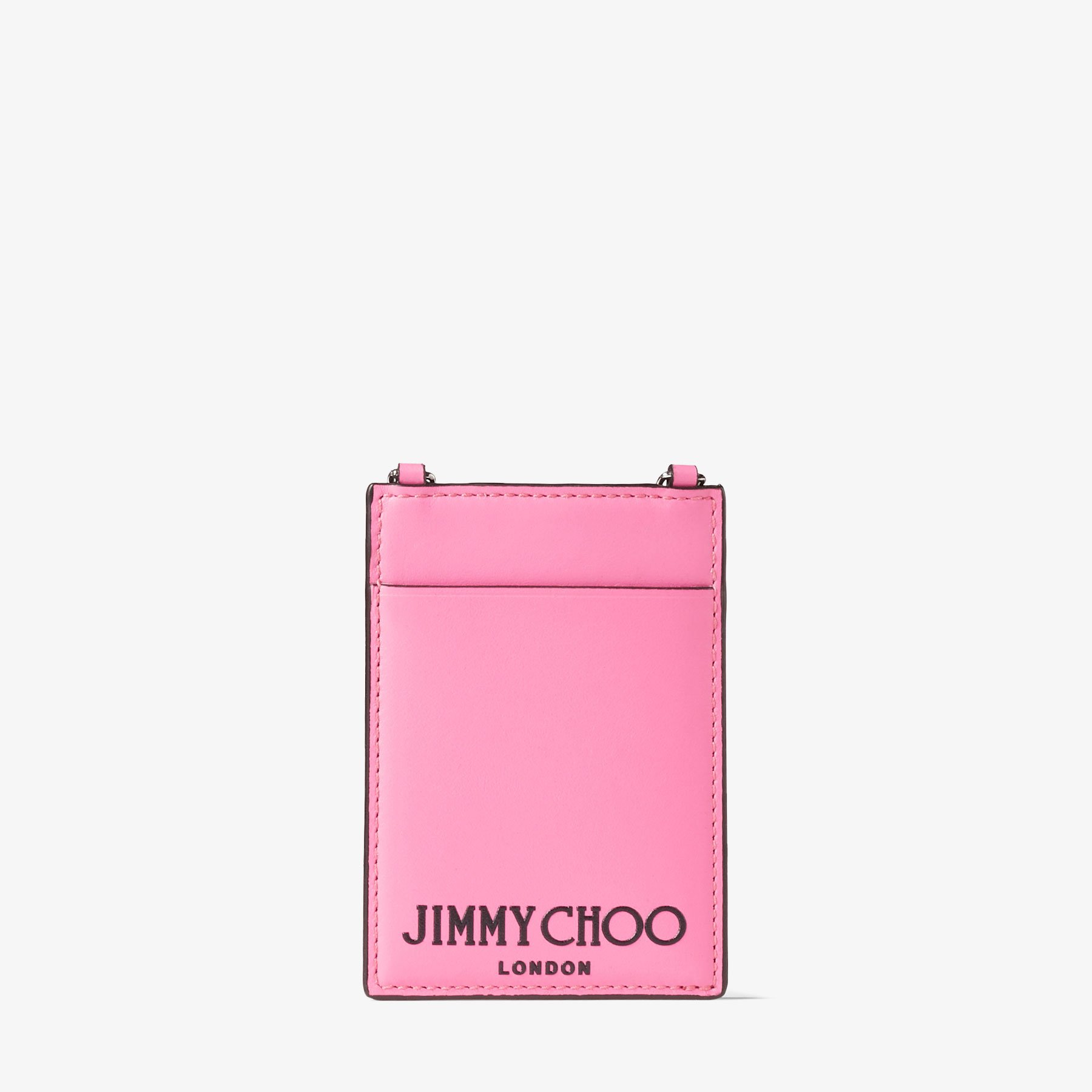Jimmy Choo Card Holder With Chain In Candy Pink/black/silver