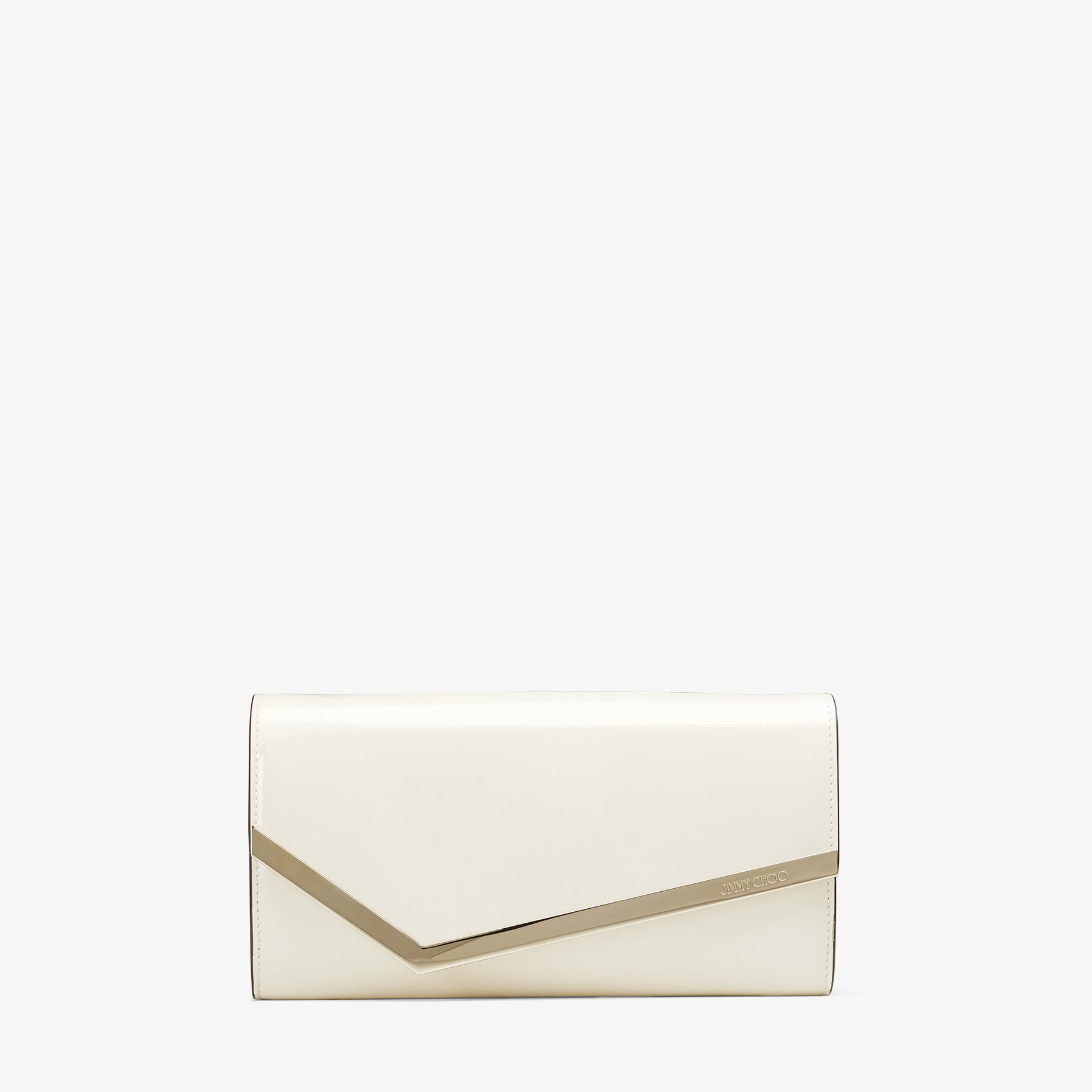 Jimmy Choo Emmie Patent Leather Clutch In Latte/light Gold