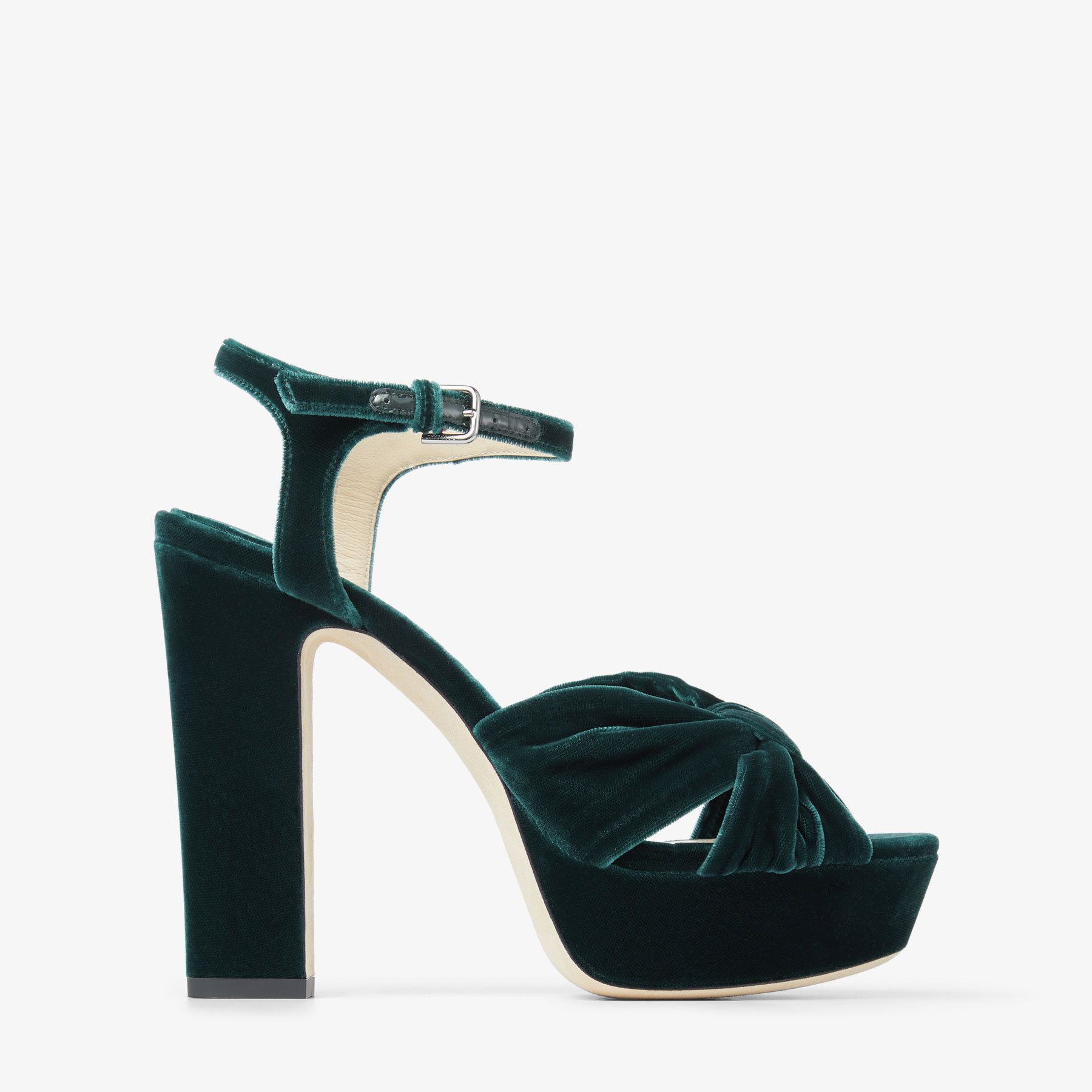 Jimmy Choo Heloise Velvet Platform Sandals In Dark Green