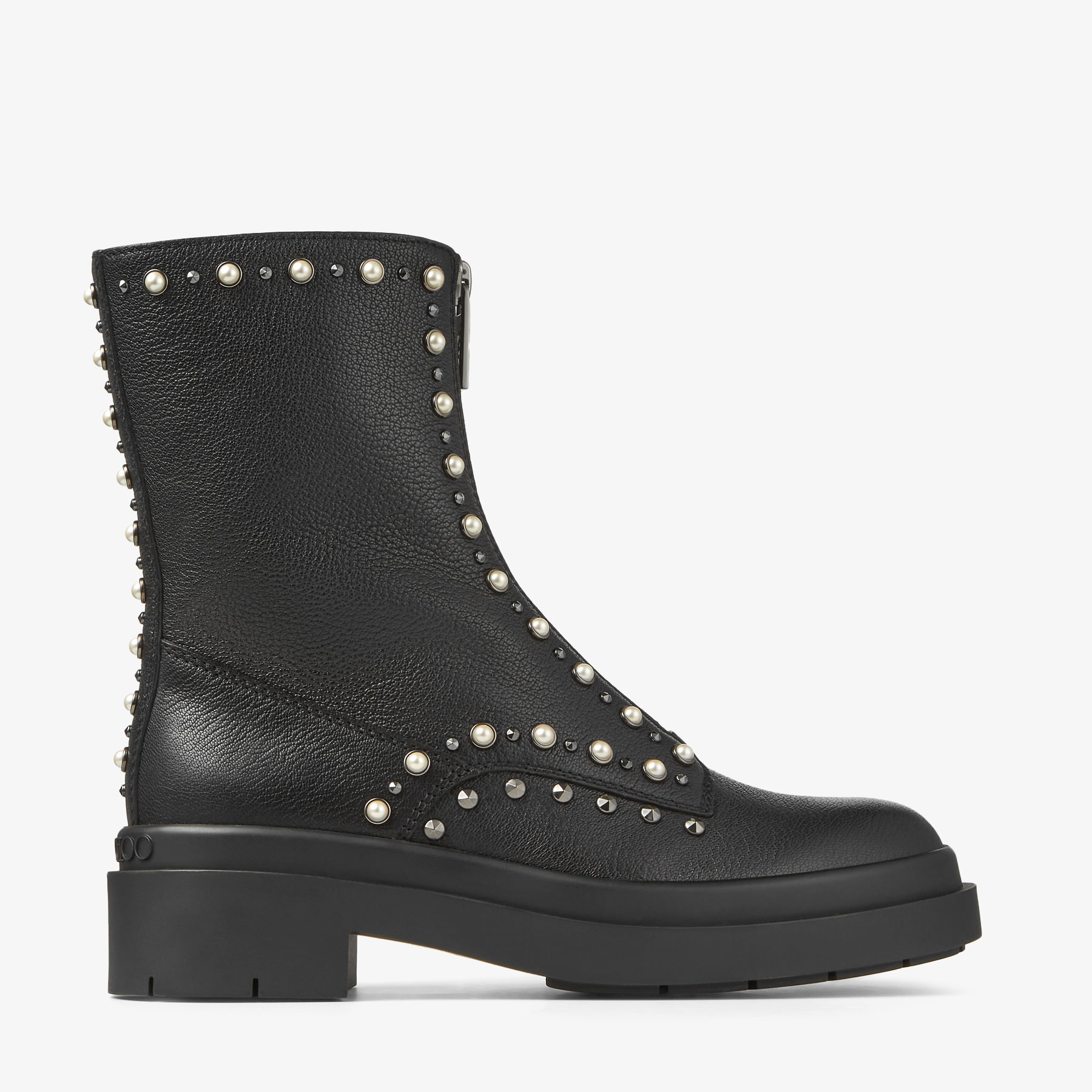 Jimmy Choo Nola Pearly Zip Moto Boots In Black/pearl/gunmetal