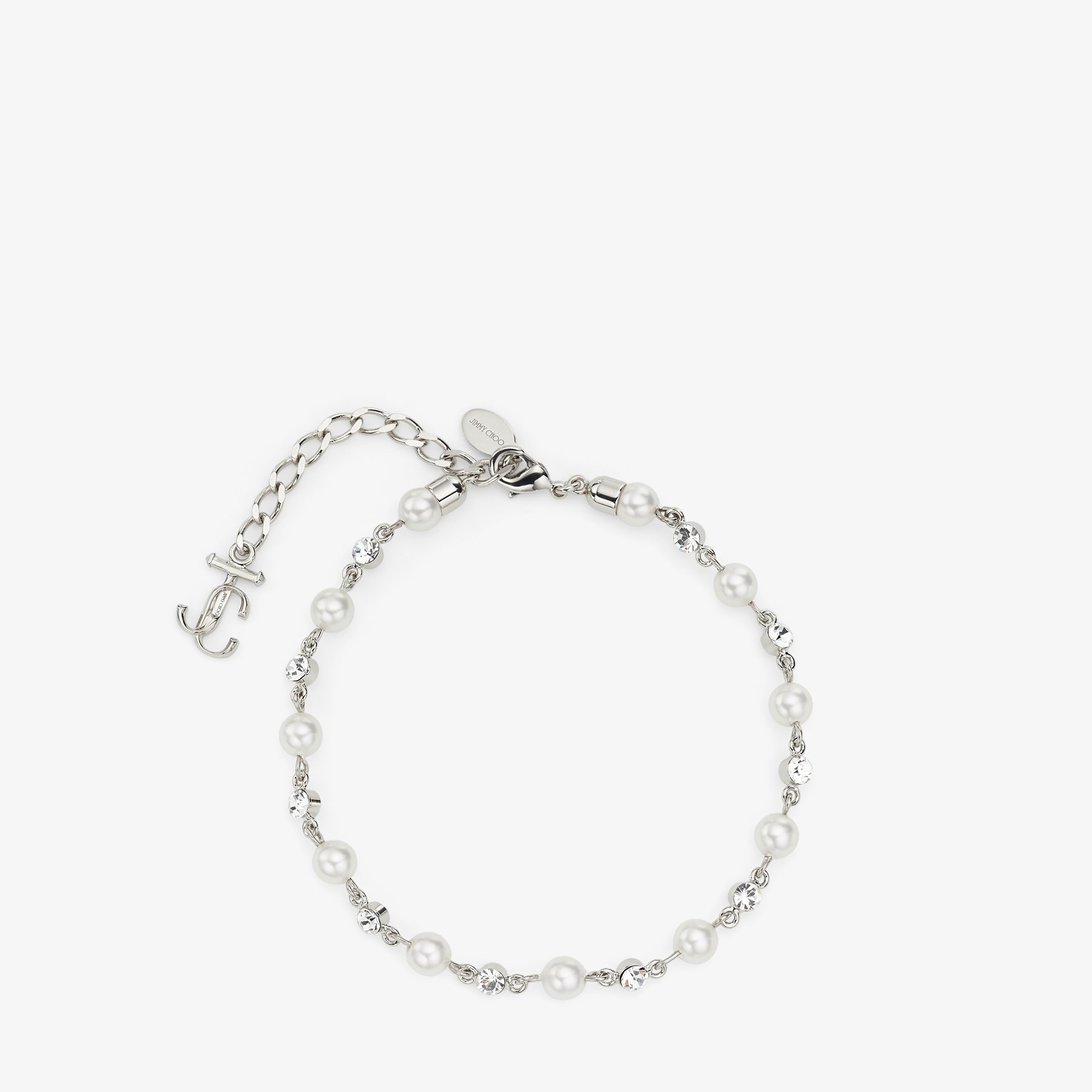 Shop Jimmy Choo Pearl Crystal Anklet In Silver/white/crystal