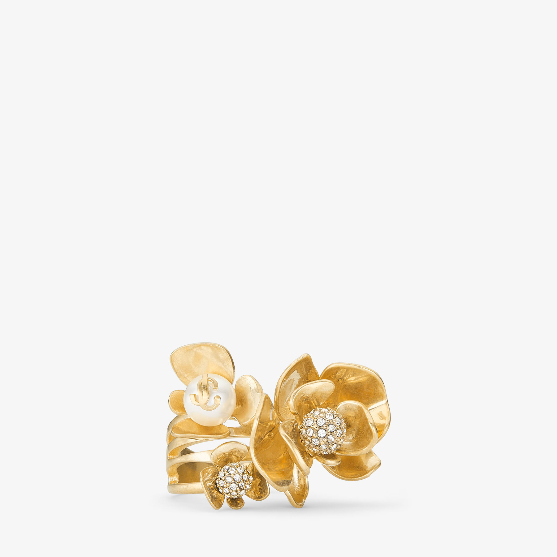 Shop Jimmy Choo Petal Ring In Gold/white/crystal