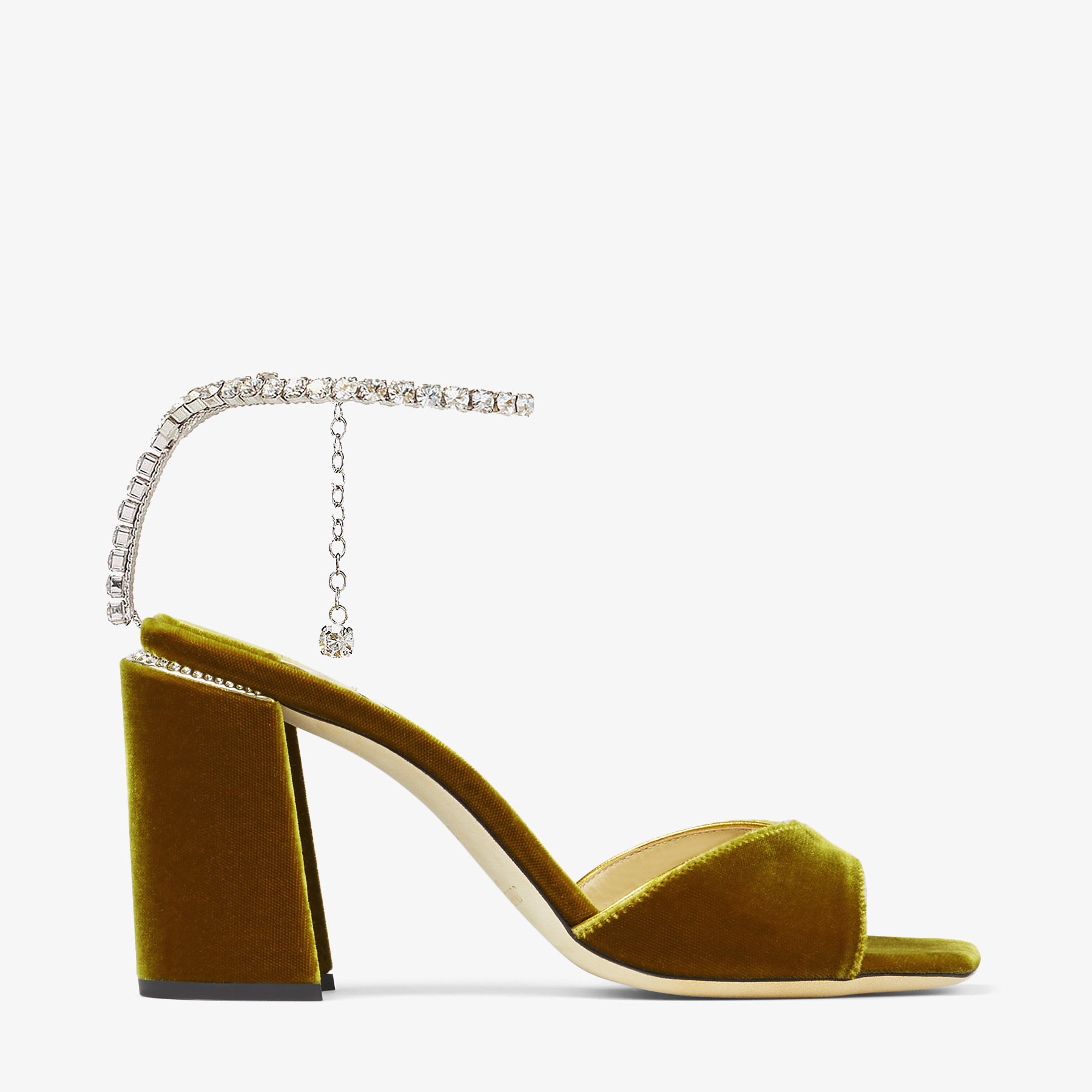 Shop Jimmy Choo Saeda Sandal Block Heel 85 In Citrine/crystal