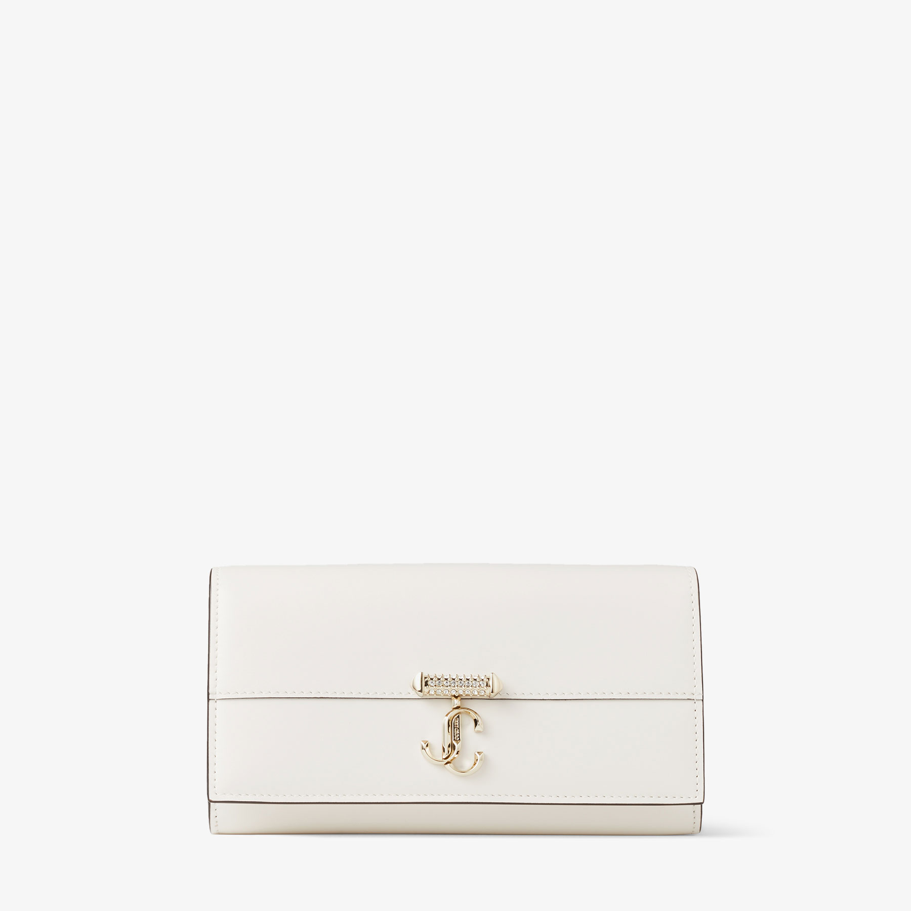 Jimmy Choo Avenue Wallet With Chain In Latte/light Gold